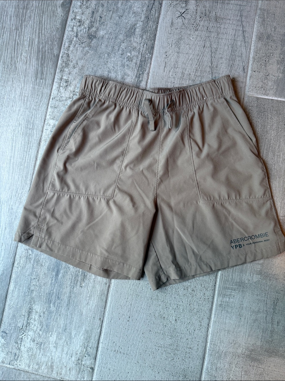 abercrombie kids tan athletic drawstring shorts